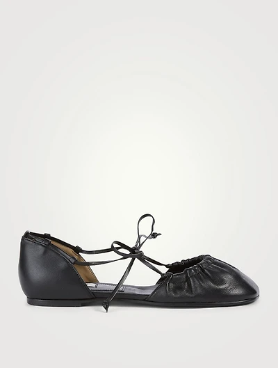 Open Sided Toe Shirring Leather Flats
