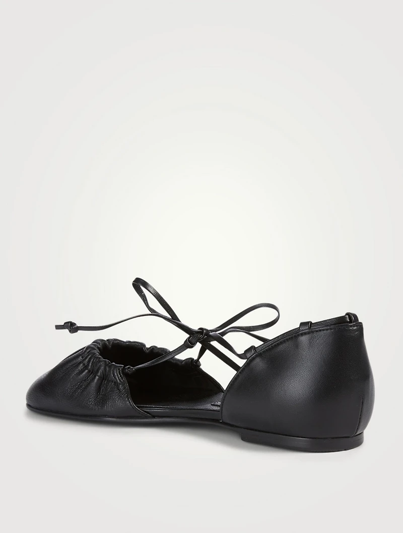 Open Sided Toe Shirring Leather Flats