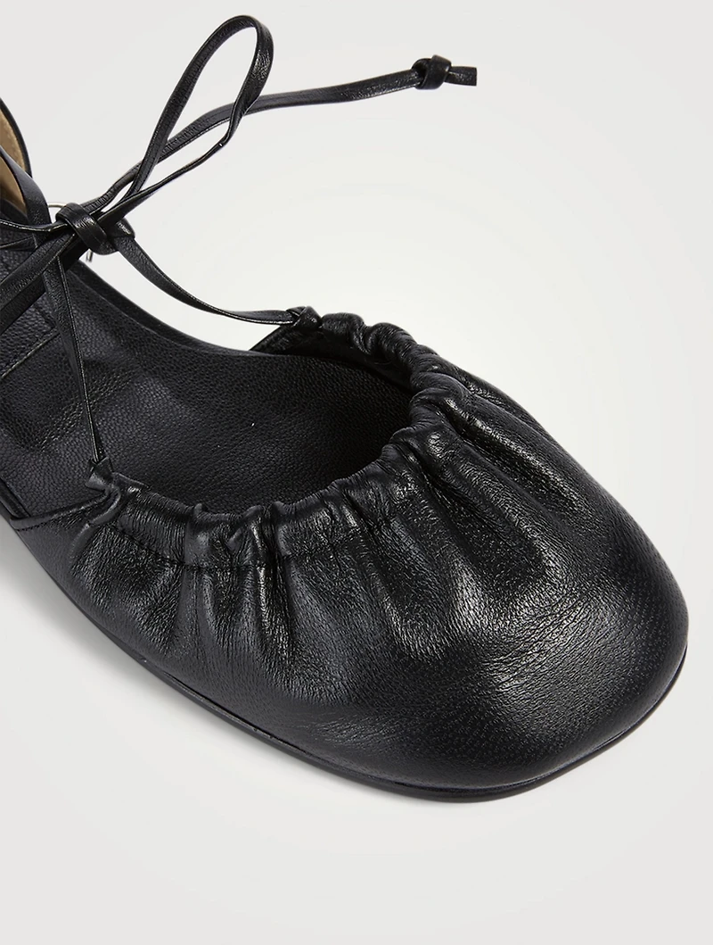Open Sided Toe Shirring Leather Flats