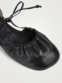 Open Sided Toe Shirring Leather Flats