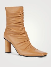 Wrinkle Leather Heeled Ankle Boots