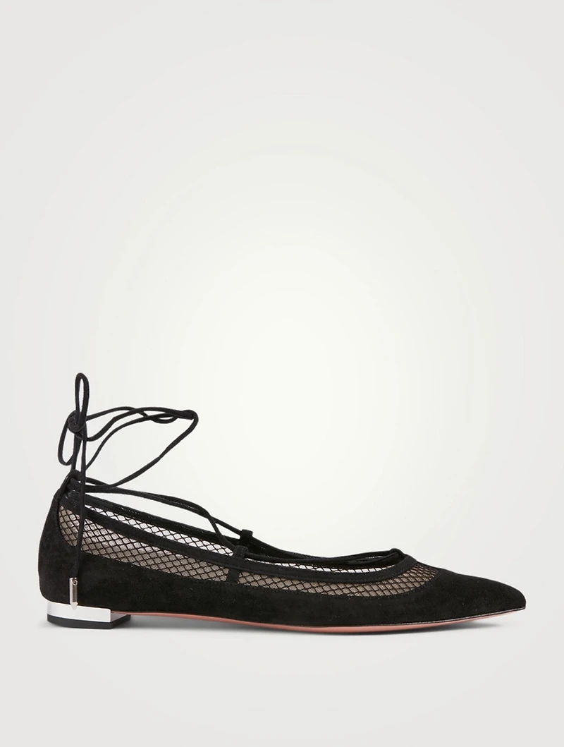 Dalia Suede And Mesh Ankle-Tie Ballet Flats