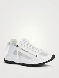 Spectra Low Leather And Mesh Runner Sneakers With Logo Zip
