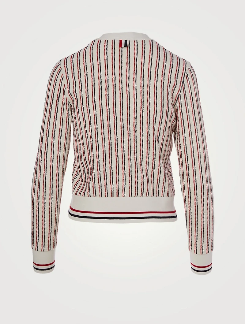 Textured Cotton Tweed Cardigan Tricolour Striped Print