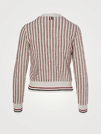 Textured Cotton Tweed Cardigan Tricolour Striped Print