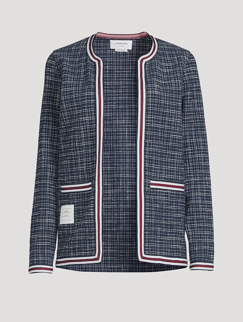 Textured Cotton Tweed Cardigan Check Print
