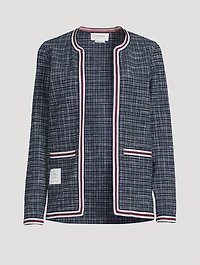 Textured Cotton Tweed Cardigan Check Print