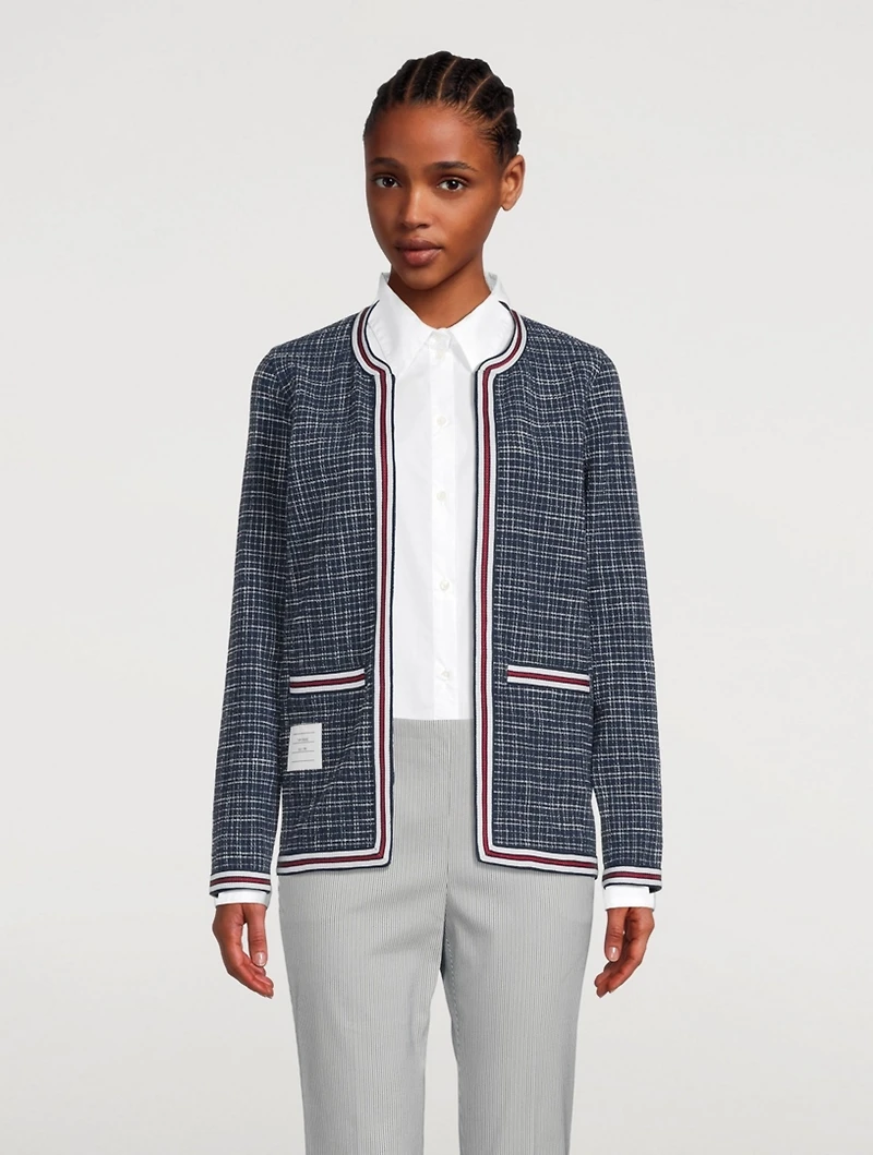 Textured Cotton Tweed Cardigan Check Print