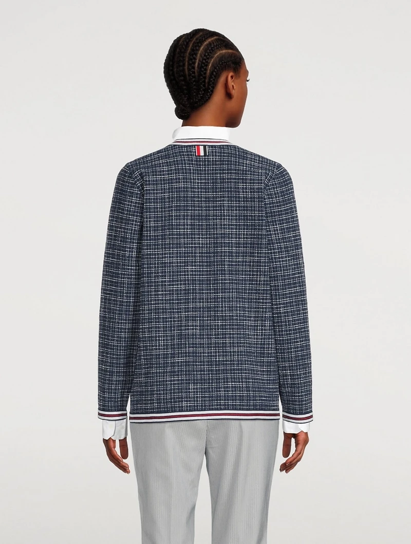 Textured Cotton Tweed Cardigan Check Print