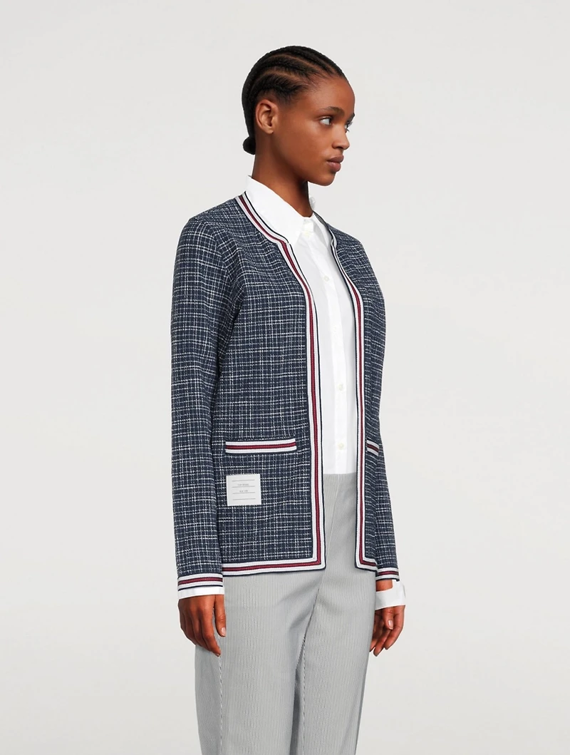 Textured Cotton Tweed Cardigan Check Print