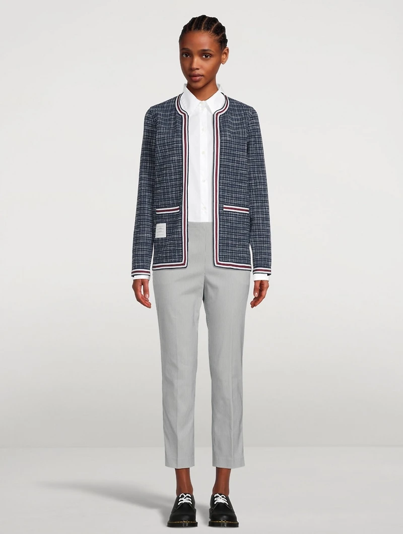 Textured Cotton Tweed Cardigan Check Print