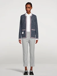 Textured Cotton Tweed Cardigan Check Print