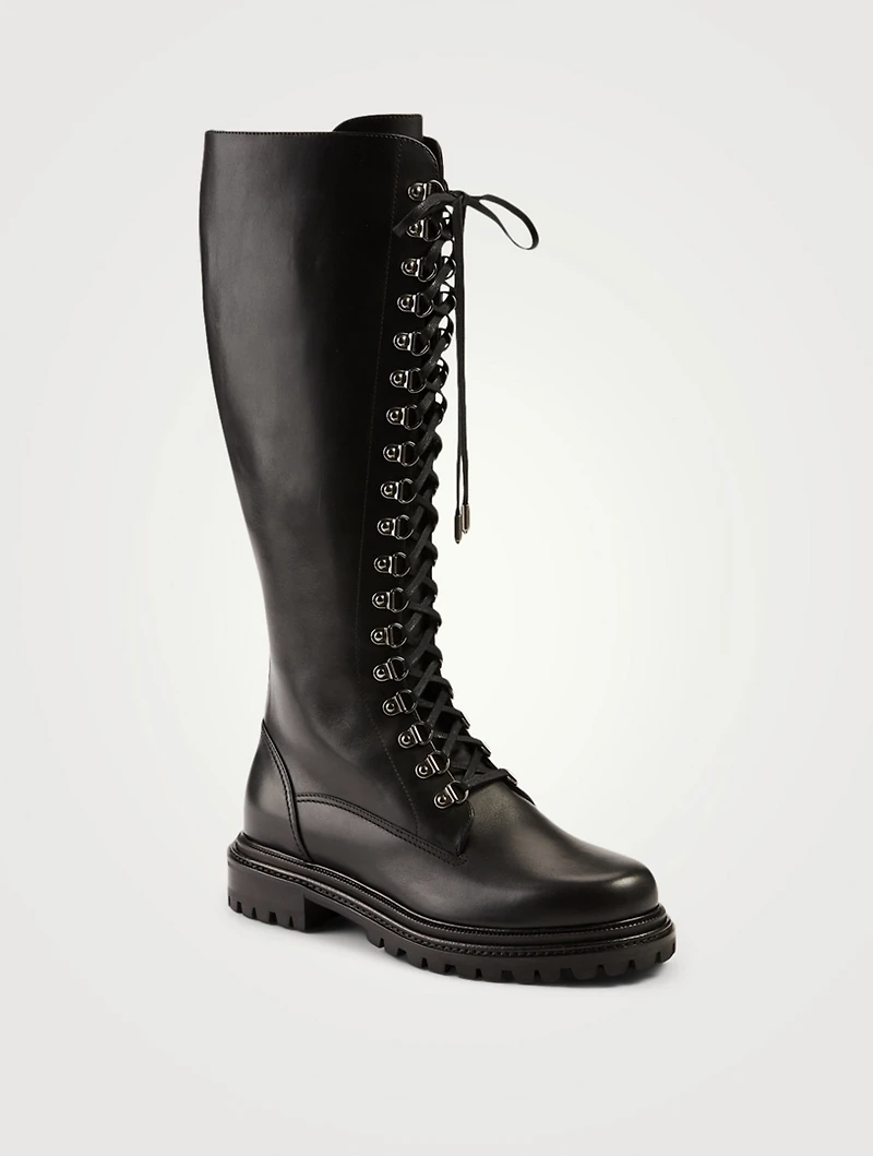 Leather Knee-High Combat Boots