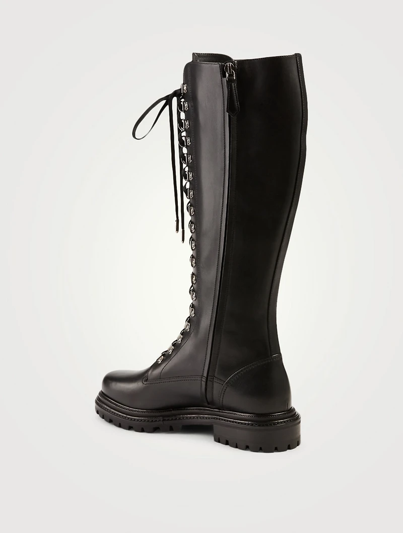Leather Knee-High Combat Boots