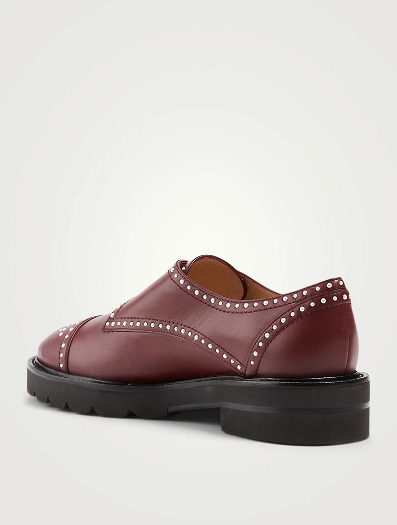 Jackson Lift Leather Shoes With Pearl Studs