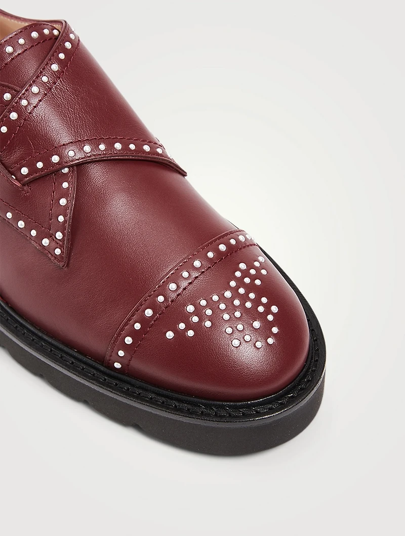 Jackson Lift Leather Shoes With Pearl Studs