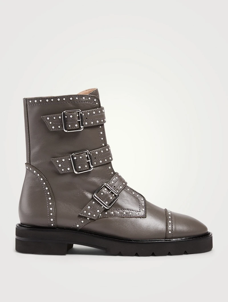 Jesse Lift Leather Ankle Boots With Pearl Studs