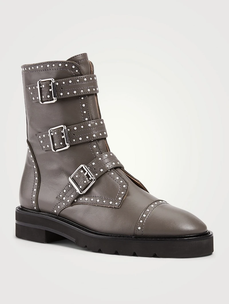Jesse Lift Leather Ankle Boots With Pearl Studs