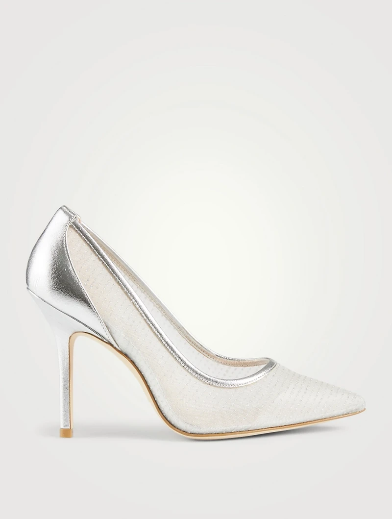 Tasha 75 Metallic Leather And Mesh Pumps