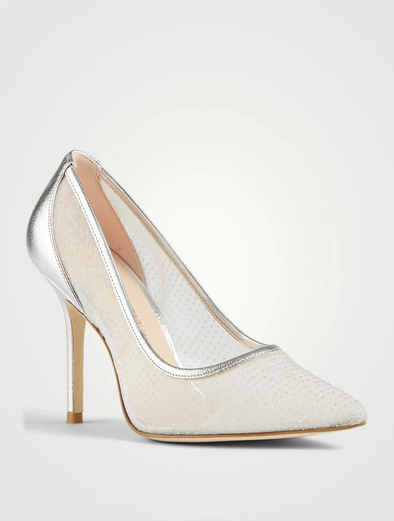 Tasha 75 Metallic Leather And Mesh Pumps