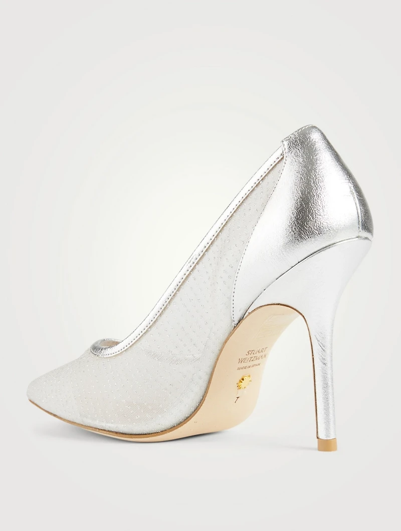 Tasha 75 Metallic Leather And Mesh Pumps