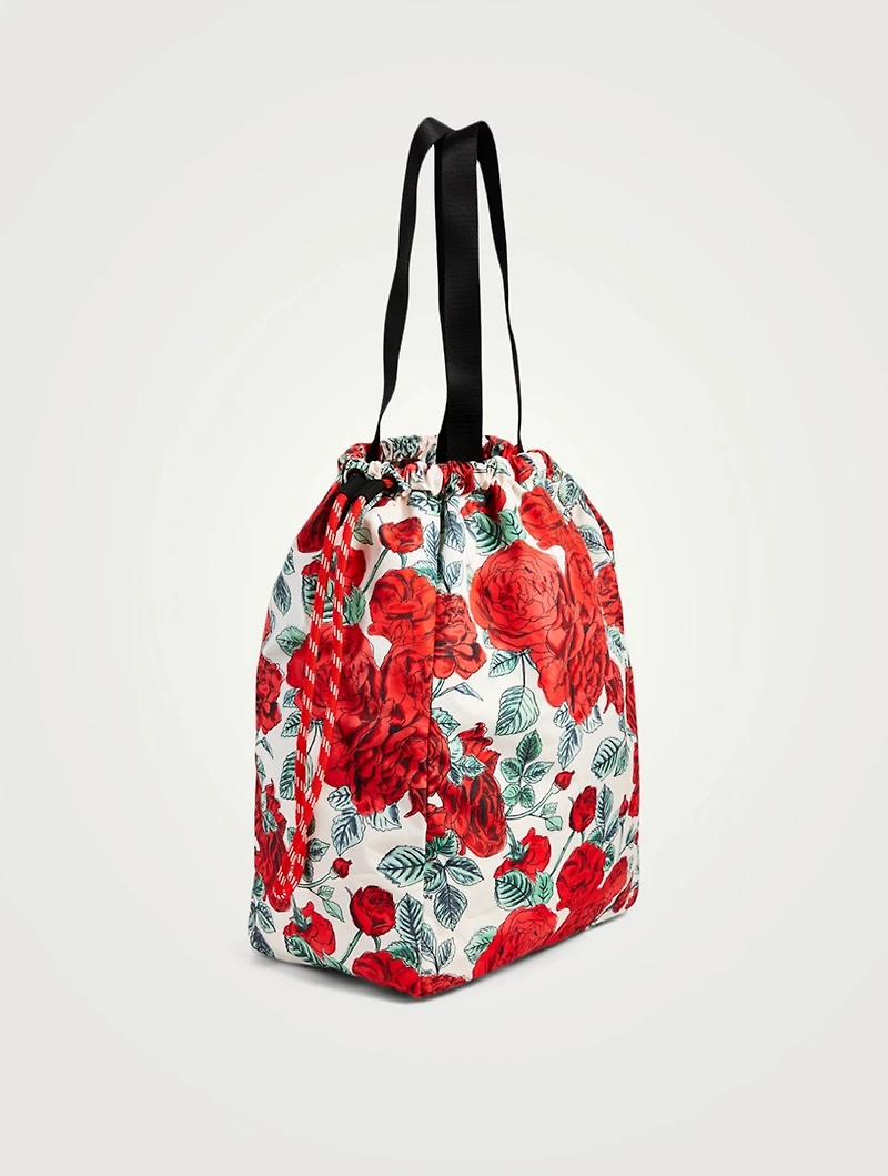 Recycled Tech Drawstring Tote Bag In Floral Print