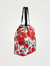 Recycled Tech Drawstring Tote Bag In Floral Print