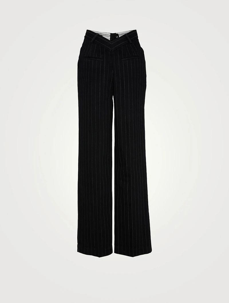 Dipped Back High-Waisted Pants Striped Print