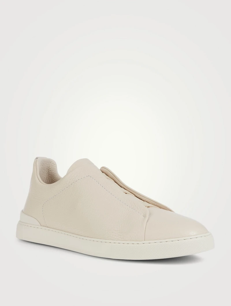 Triple Stitch Leather Slip-On Sneakers