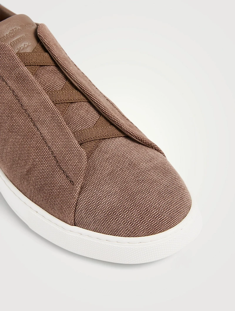 Triple Stitch Canvas And Leather Slip-On Sneakers