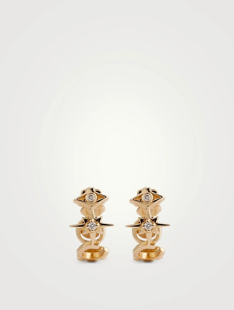14K Gold Icon Huggie Hoop Earrings With Diamonds