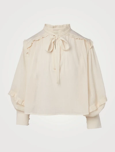Fiore Cotton Ruffle Neck-Tie Blouse
