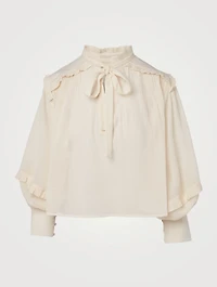 Fiore Cotton Ruffle Neck-Tie Blouse