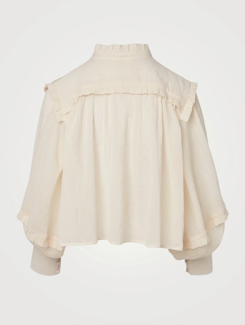Fiore Cotton Ruffle Neck-Tie Blouse