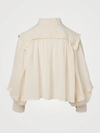 Fiore Cotton Ruffle Neck-Tie Blouse