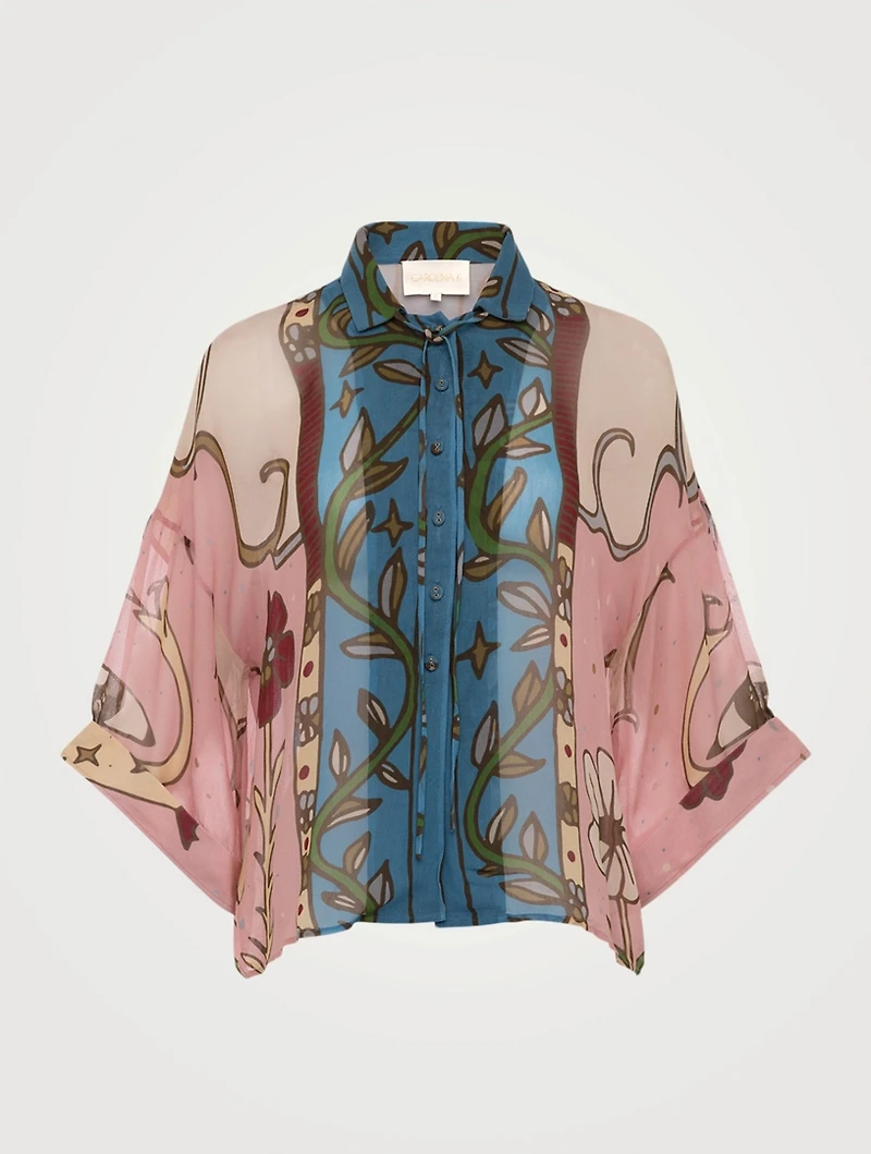 Kimono Button-Up Blouse Moon Queen Print