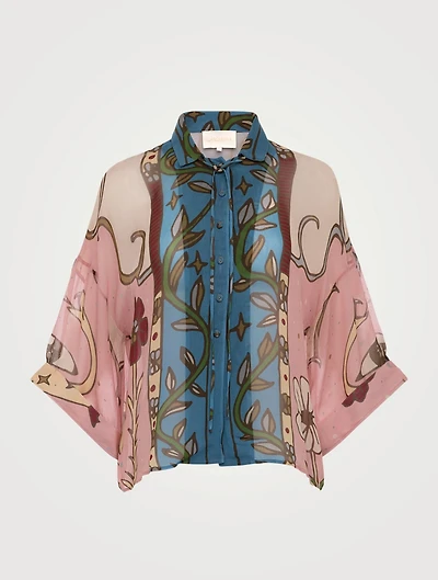 Kimono Button-Up Blouse Moon Queen Print