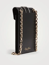 Miss Vivier Leather Pocket Phone Holder Bag With Crystal Buckle
