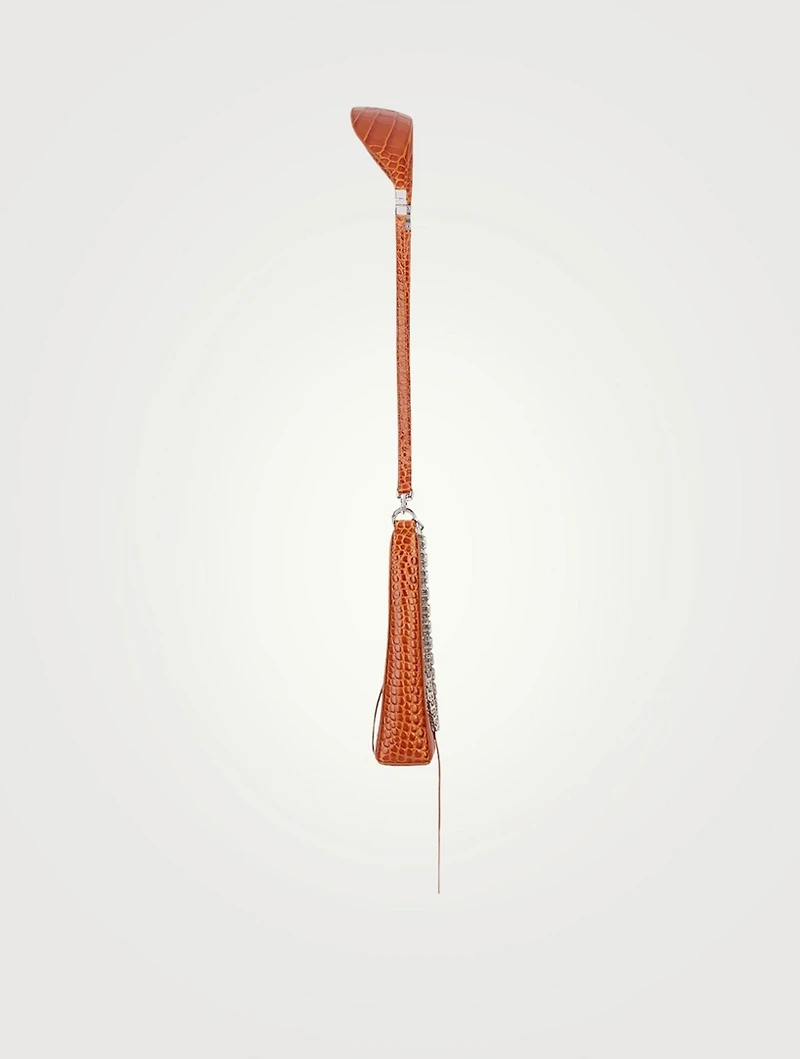 Small Cut Out Croc-Embossed Leather Bag With Chain