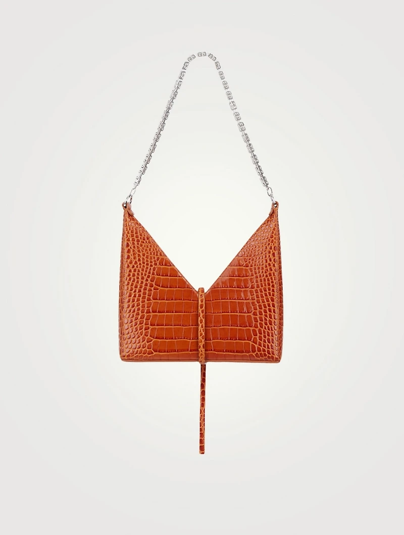 Small Cut Out Croc-Embossed Leather Bag With Chain