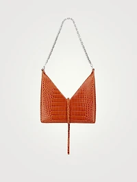 Small Cut Out Croc-Embossed Leather Bag With Chain