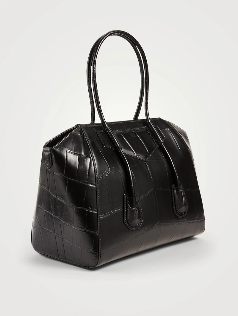 Medium Antigona Croc-Embossed Leather Bag With Lock
