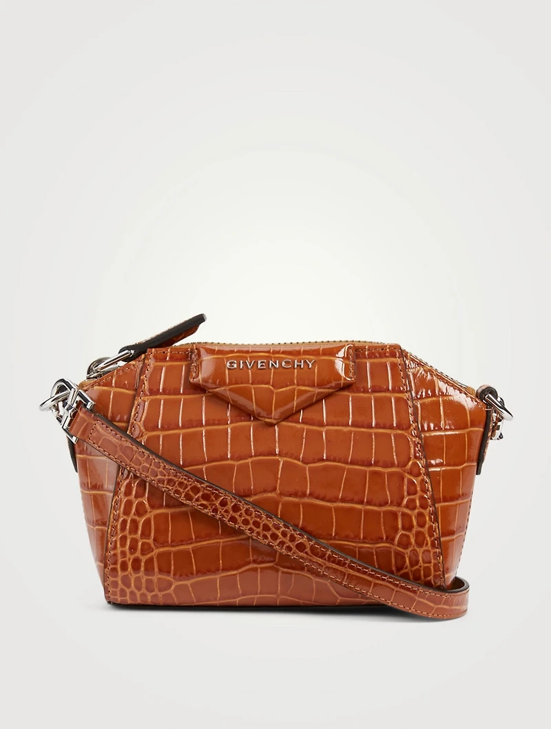 Nano Antigona Croc-Embossed Leather Crossbody Bag