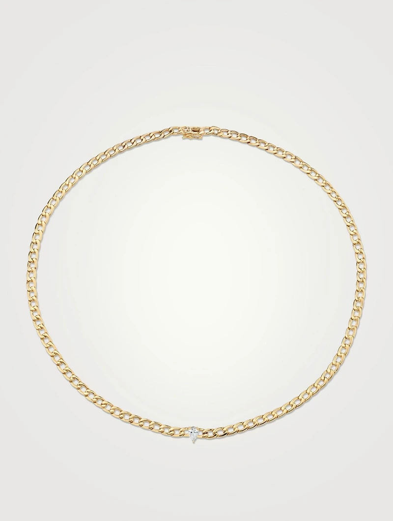 18K Gold Chain Necklace With Pear Diamond