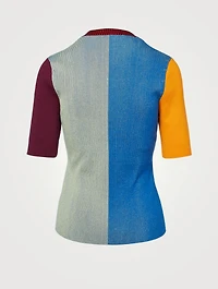 Patchwork Knit Short-Sleeve Top