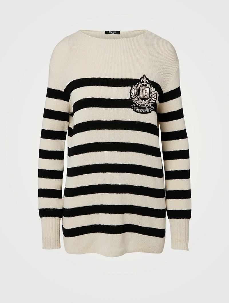 Cotton-Blend Knit Sweater With Badge