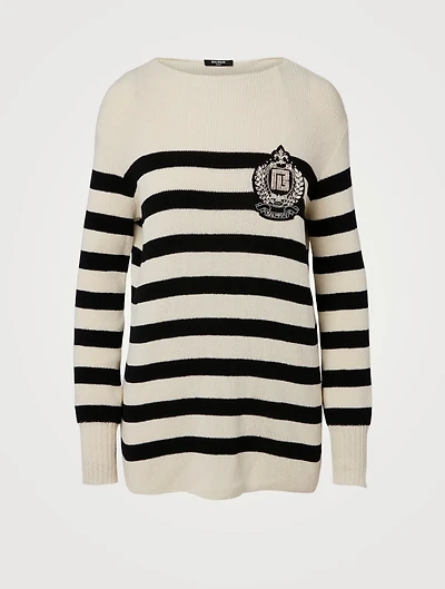 Cotton-Blend Knit Sweater With Badge