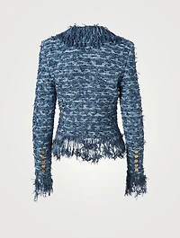 Double-Breasted Tweed Blazer With Fringe