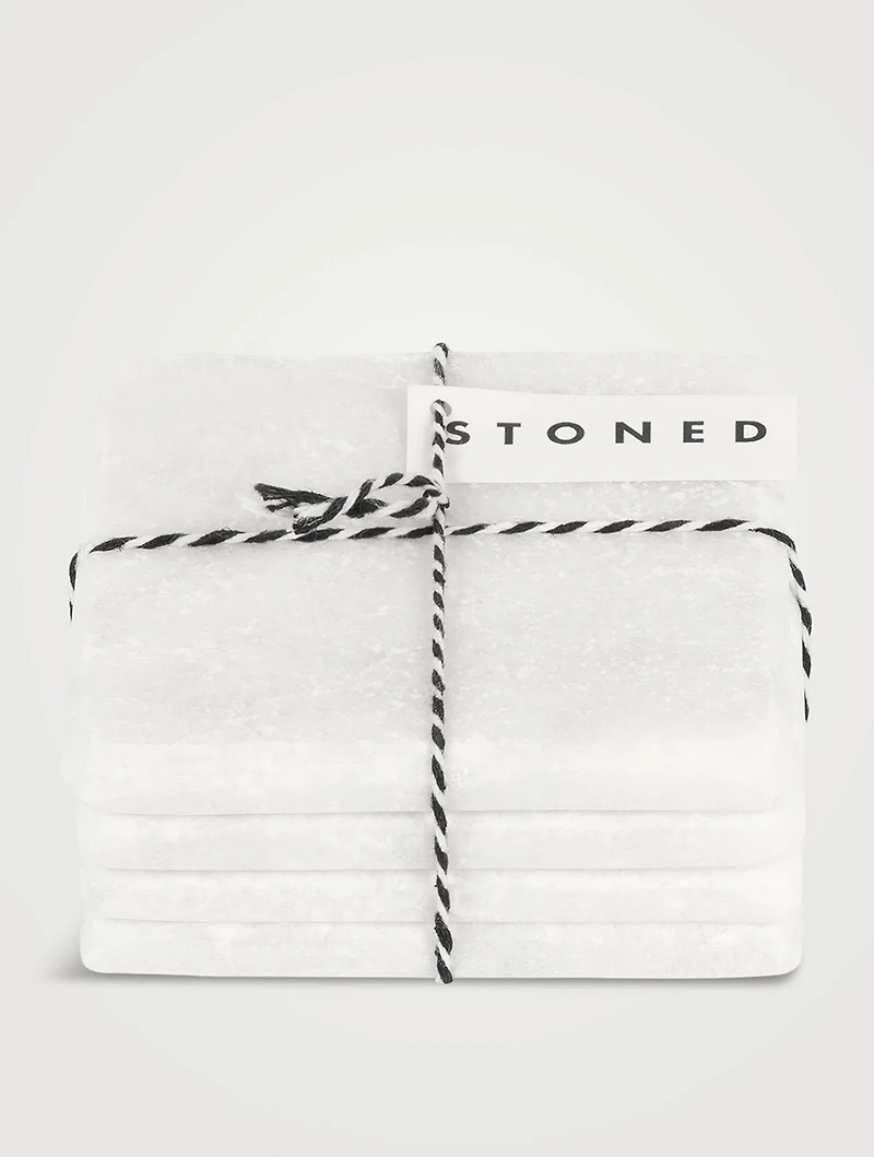 Set Of Four White Marble Square Coasters