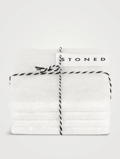 Set Of Four White Marble Square Coasters
